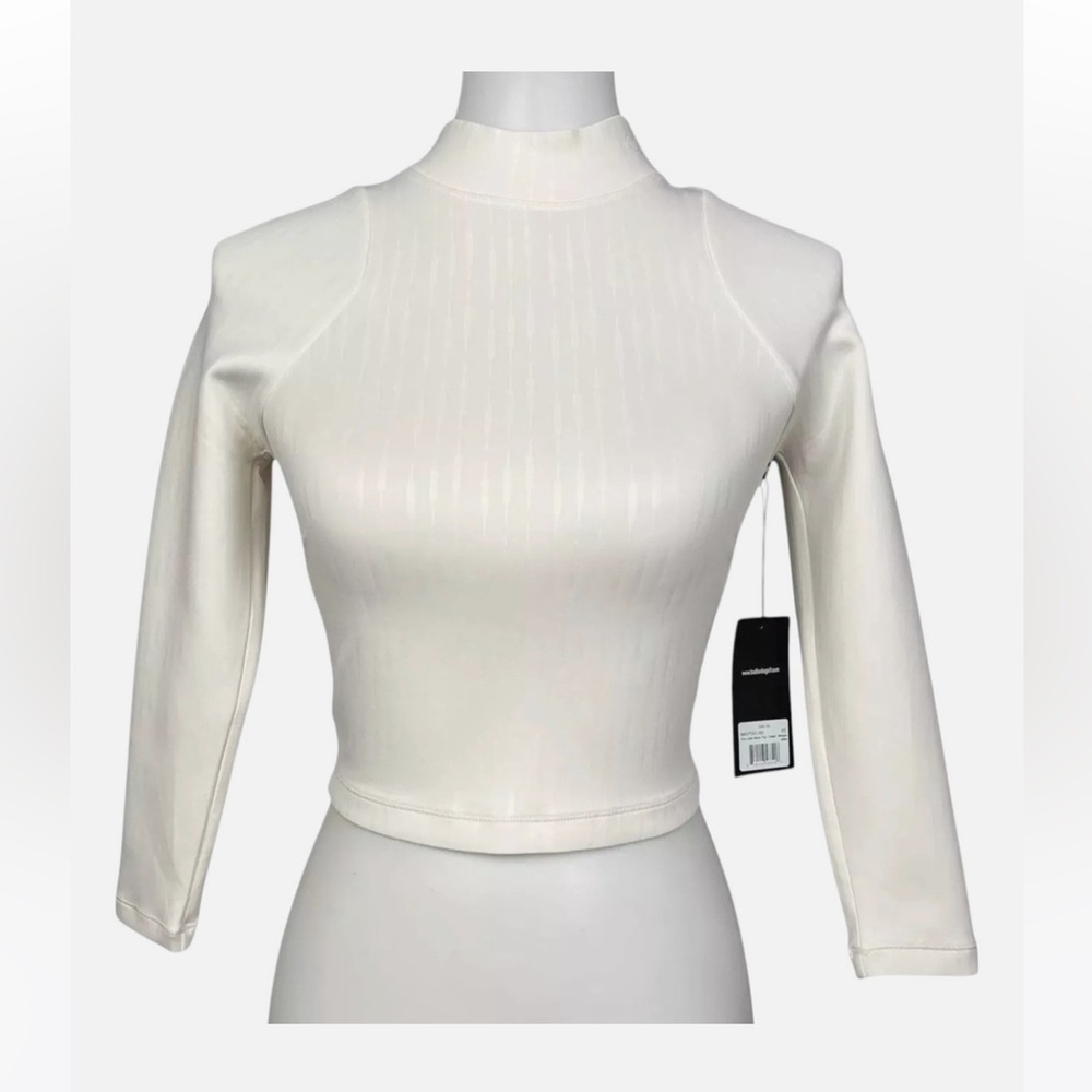 Bad Birdie Cream Mock Neck Long Sleeve Crop Top